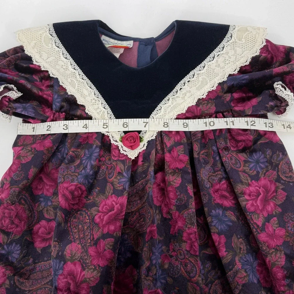 Piccolo Vintage 90s Girl's Paisley Floral Velour Collar Dress 3T‎